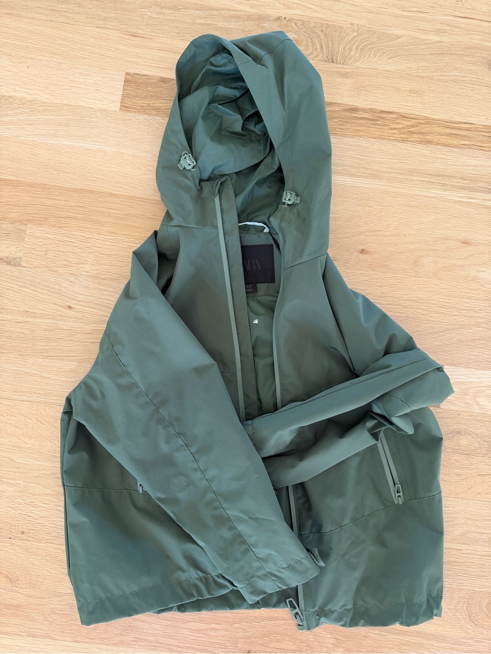 Zara Kids Hooded Raincoat in Olive Green